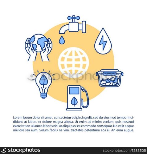Responsible consumption concept icon with text. Saving water and global resources. Smart energy usage. PPT page vector template. Brochure, magazine, booklet design element with linear illustrations