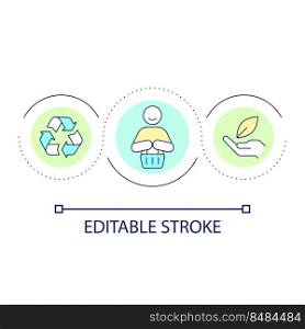 Responsible consumption loop concept icon. Choose recyclable products. Environmental care abstract idea thin line illustration. Isolated outline drawing. Editable stroke. Arial font used. Responsible consumption loop concept icon