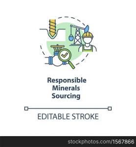 Responsible minerals sourcing concept icon. Industrial production. Mining platform. Ethical manufacturer idea thin line illustration. Vector isolated outline RGB color drawing. Editable stroke. Responsible minerals sourcing concept icon