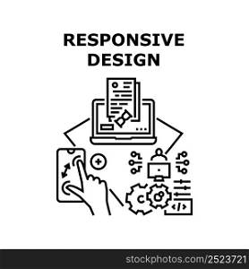 Responsive Design Vector Icon Concept. Responsive Design Develop Programmer On Computer For Possibility Zooming Picture On Smartphone And Uploading Document In Internet Black Illustration. Responsive Design Vector Concept Illustration