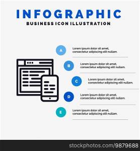 Responsive, Design, Website, Mobile Blue Infographics Template 5 Steps. Vector Line Icon template