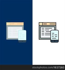 Responsive, Design, Website, Mobile  Icons. Flat and Line Filled Icon Set Vector Blue Background