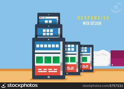 Responsive web design concept. Concept for web and mobile applications of adaptive web design, business, office and marketing items icons