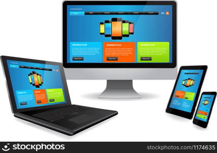 Responsive website template on multiple devices
