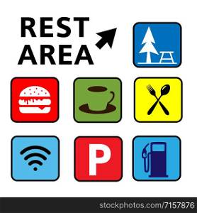 rest area sign vector illustration,Set of symbols for urban areas, Professional icon set in flat color style