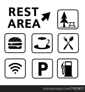 rest area sign vector illustration,Set of symbols for urban areas, Professional icon set in flat color style