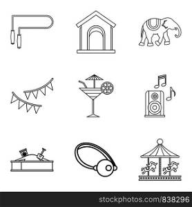 Rest from child icons set. Outline set of 9 rest from child vector icons for web isolated on white background. Rest from child icons set, outline style