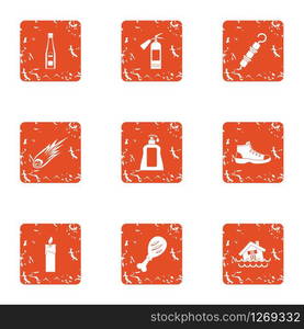 Rest in the country icons set. Grunge set of 9 rest in the country vector icons for web isolated on white background. Rest in the country icons set, grunge style