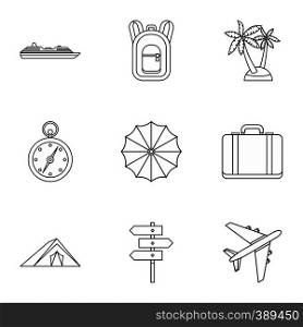 Rest on sea icons set. Outline illustration of 9 rest on sea vector icons for web. Rest on sea icons set, outline style