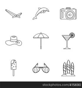 Rest on sea icons set. Outline illustration of 9 rest on sea vector icons for web. Rest on sea icons set, outline style
