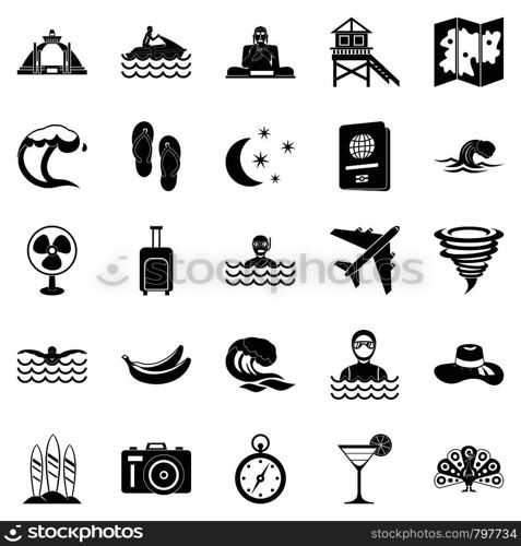 Rest on the ocean icons set. Simple set of 25 rest on the ocean vector icons for web isolated on white background. Rest on the ocean icons set, simple style