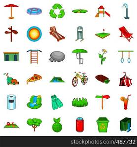Rest park icons set. Cartoon style of 36 reat park vector icons for web isolated on white background. Rest park icons set, cartoon style