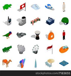 Rest spot icons set. Isometric set of 25 rest spot vector icons for web isolated on white background. Rest spot icons set, isometric style