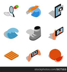 Rest time icons set. Isometric set of 9 rest time vector icons for web isolated on white background. Rest time icons set, isometric style