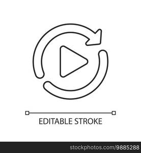 Restart linear icon. Media player interface element, play again button. Digital entertainment thin line customizable illustration. Contour symbol. Vector isolated outline drawing. Editable stroke. Restart linear icon