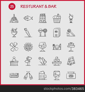 Restaurant And Bar Hand Drawn Icon for Web, Print and Mobile UX/UI Kit. Such as: Direction, Navigation, Sign, Board, Hotel, Board, Open, Sign, Pictogram Pack. - Vector