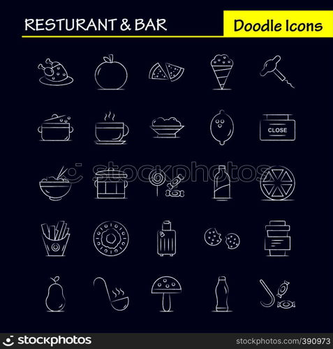 Restaurant And Bar Hand Drawn Icon for Web, Print and Mobile UX/UI Kit. Such as: Food, Piece, Pizza, Eat, Food, Meal, Potato, Eat, Pictogram Pack. - Vector