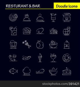 Restaurant And Bar Hand Drawn Icon for Web, Print and Mobile UX/UI Kit. Such as: Telephone, Phone, Chat, Hotel, World, Map, Location, Hotel, Pictogram Pack. - Vector