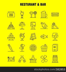 Restaurant And Bar Line Icon for Web, Print and Mobile UX/UI Kit. Such as: Direction, Navigation, Sign, Board, Hotel, Board, Open, Sign, Pictogram Pack. - Vector