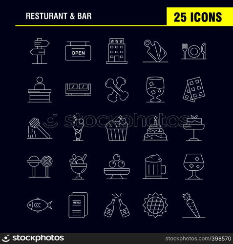 Restaurant And Bar Line Icon for Web, Print and Mobile UX/UI Kit. Such as: Direction, Navigation, Sign, Board, Hotel, Board, Open, Sign, Pictogram Pack. - Vector