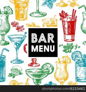 Restaurant and bar menu. Hand drawn sketch cocktails vector illustration