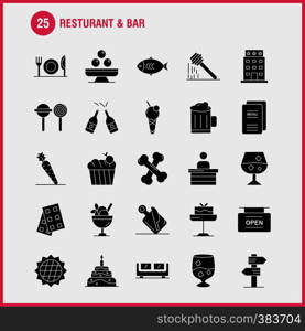 Restaurant And Bar Solid Glyph Icon for Web, Print and Mobile UX/UI Kit. Such as: Direction, Navigation, Sign, Board, Hotel, Board, Open, Sign, Pictogram Pack. - Vector