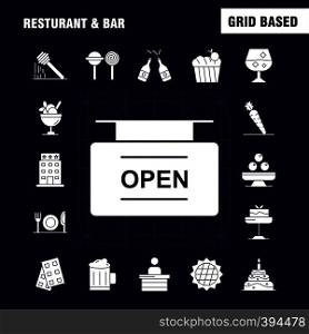 Restaurant And Bar Solid Glyph Icon for Web, Print and Mobile UX/UI Kit. Such as: Direction, Navigation, Sign, Board, Hotel, Board, Open, Sign, Pictogram Pack. - Vector