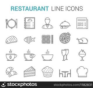 Restaurant and cafe - 20 line icons, vector eps10 illustration. Restaurant Line Icons