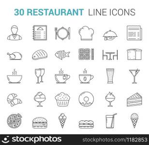 Restaurant and cafe - 30 line icons, vector eps10 illustration. Restaurant Line Icons