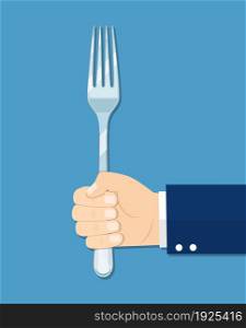 Restaurant and Food concept. hands holding fork. Vector illustration in flat style. hands holding fork
