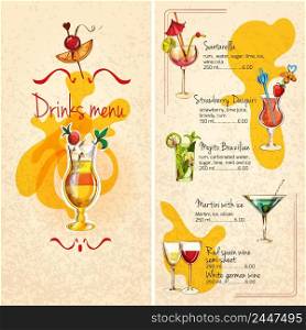 Restaurant bar wine cocktails and alcoholic drinks menu sketch vector illustration