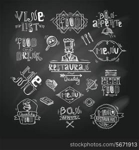 Restaurant best quality premium food menu chalkboard labels set isolated vector illustration