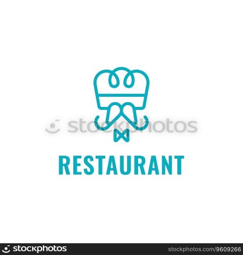 Restaurant business logo with brand name. Chef&rsquo;s hat icon. Creative design element. Visual identity. Suitable for food chain, bar, restaurant, eatery.. Restaurant text with chef&rsquo;s hat logo
