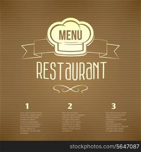 Restaurant cafe menu with chef hat label and striped background vector illustration