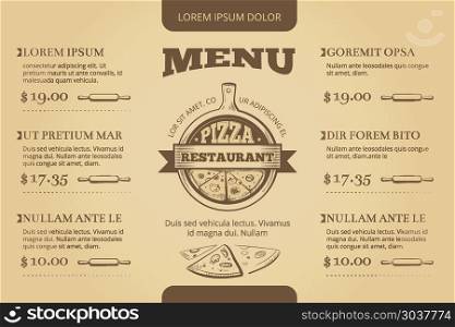 Restaurant cafe pizzeria menu vector template design. Restaurant cafe pizzeria menu vector template design. Menu for restaurant, illustration template menu for pizzeria