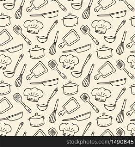 Restaurant Chef. Cute hand drawn seamless pattern. Vector illustration in doodle style. Restaurant Chef. Cute hand drawn seamless pattern. Vector illustration