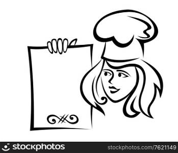 Restaurant chef with menu paper for fast food service design