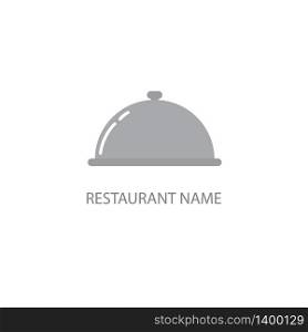 Restaurant cloche icon flat logotype. Illustration isolated on white background. Vector grey logo sign symbol. Restaurant cloche in hand the waiter icon flat. Illustration isolated on white background. Vector grey sign symbol