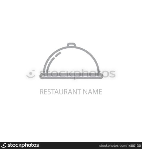 Restaurant cloche icon flat logotype. Illustration isolated on white background. Vector grey logo sign symbol. Restaurant cloche in hand the waiter icon flat. Illustration isolated on white background. Vector grey sign symbol