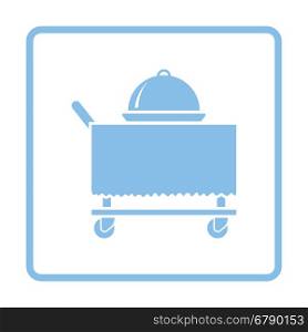 Restaurant cloche on delivering cart icon. Blue frame design. Vector illustration.