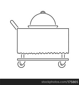 Restaurant  cloche on delivering cart icon. Thin line design. Vector illustration.