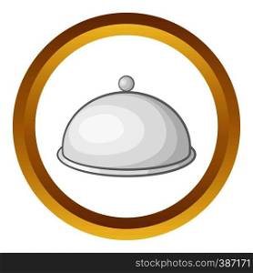 Restaurant cloche vector icon in golden circle, cartoon style isolated on white background. Restaurant cloche vector icon