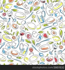 Restaurant Colorful Hand-drawn Seamless Pattern