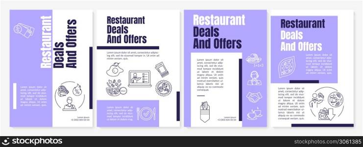 Restaurant deals and offers brochure template. Online ordering. Flyer, booklet, leaflet print, cover design with linear icons. Vector layouts for magazines, annual reports, advertising posters. Restaurant deals and offers brochure template