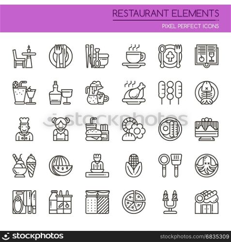Restaurant Elements , Thin Line and Pixel Perfect Icons