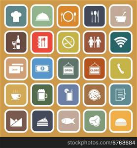 Restaurant flat icons on brown background, stock vector