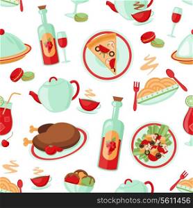 Restaurant food drink menu dishes seamless pattern vector illustration