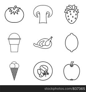 Restaurant food icons set. Outline set of 9 restaurant food vector icons for web isolated on white background. Restaurant food icons set, outline style