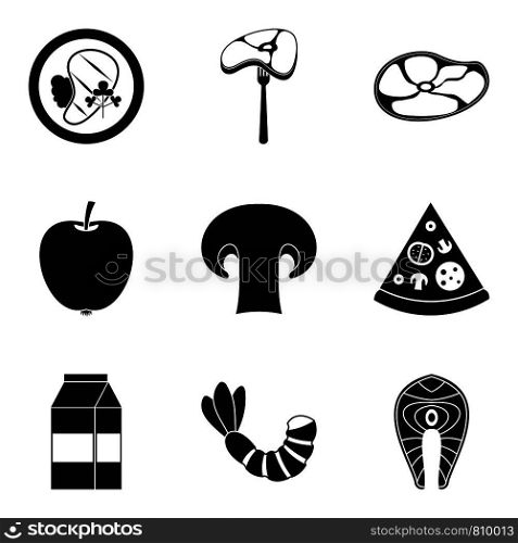 Restaurant food icons set. Simple set of 9 restaurant food vector icons for web isolated on white background. Restaurant food icons set, simple style