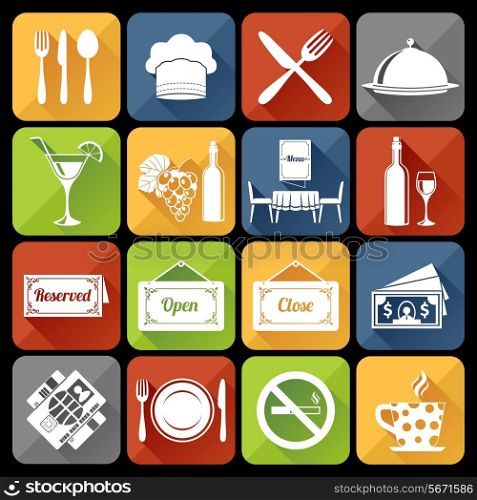 Restaurant food kitchen flat icons set with dish table platter isolated vector illustration